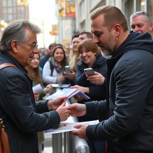 A candid shot of a popular actor signing autographs for fans.