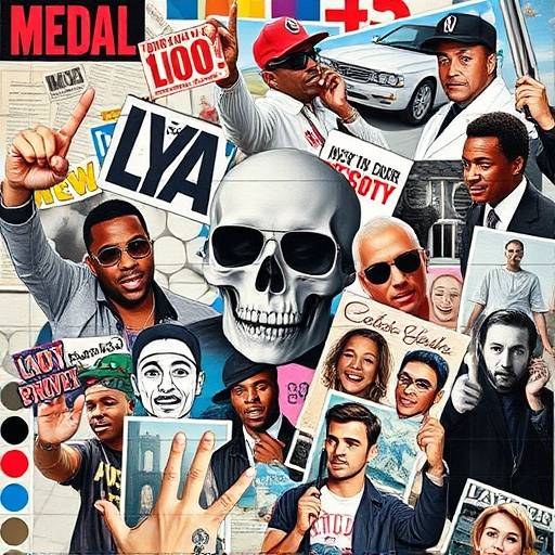 A collage of viral social media memes and trending pop culture icons.