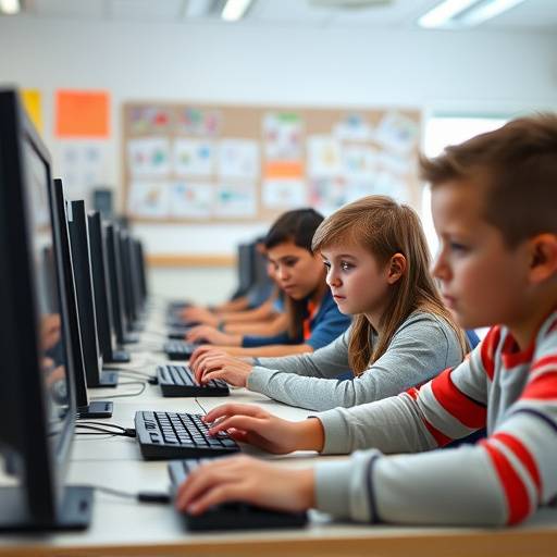 A group of students from Willow Creek Elementary participating in a coding club.