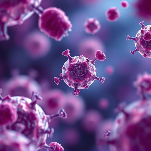 A microscopic image of bacteria cells being targeted by a small molecule.