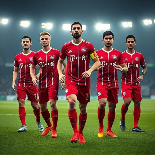 Bayern Munich players in their home kit on the pitch.