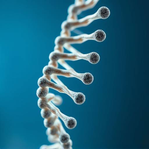 Close-up of a DNA helix model