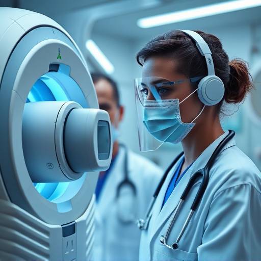 Doctor using a futuristic diagnostic scanner on a patient