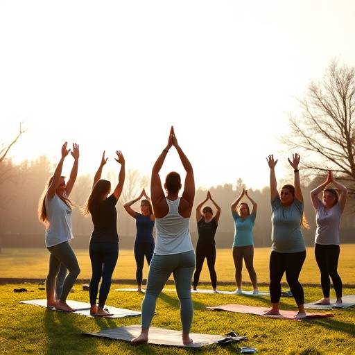 Group of people participating in an outdoor yoga class