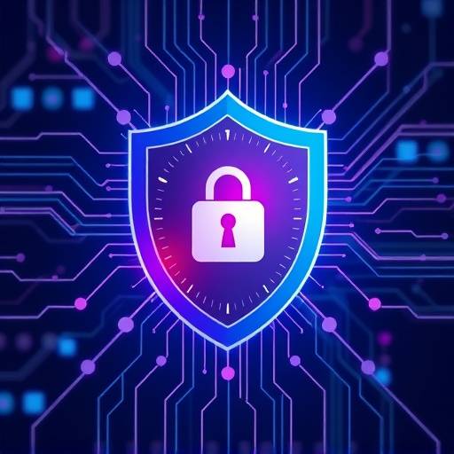 Illustration of a secure digital shield protecting data
