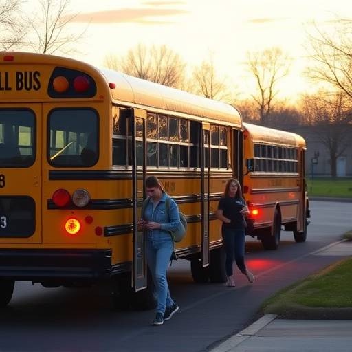 Image depicting a school bus arriving at Willow Creek High School.