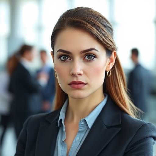 Portrait of a professional woman with a serious expression.