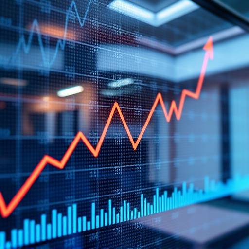 Stock market ticker with upward trending graph